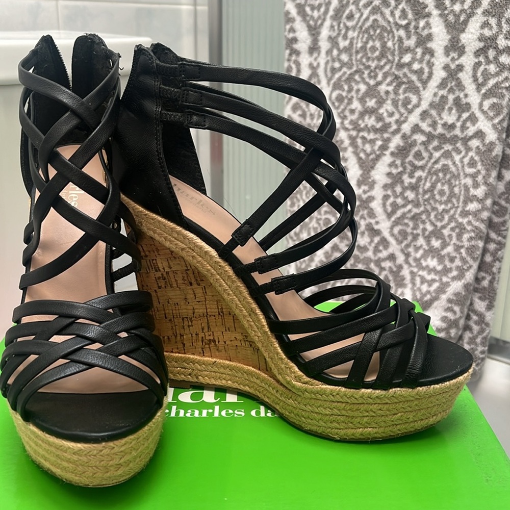 Charles David Black Strappy Wedges